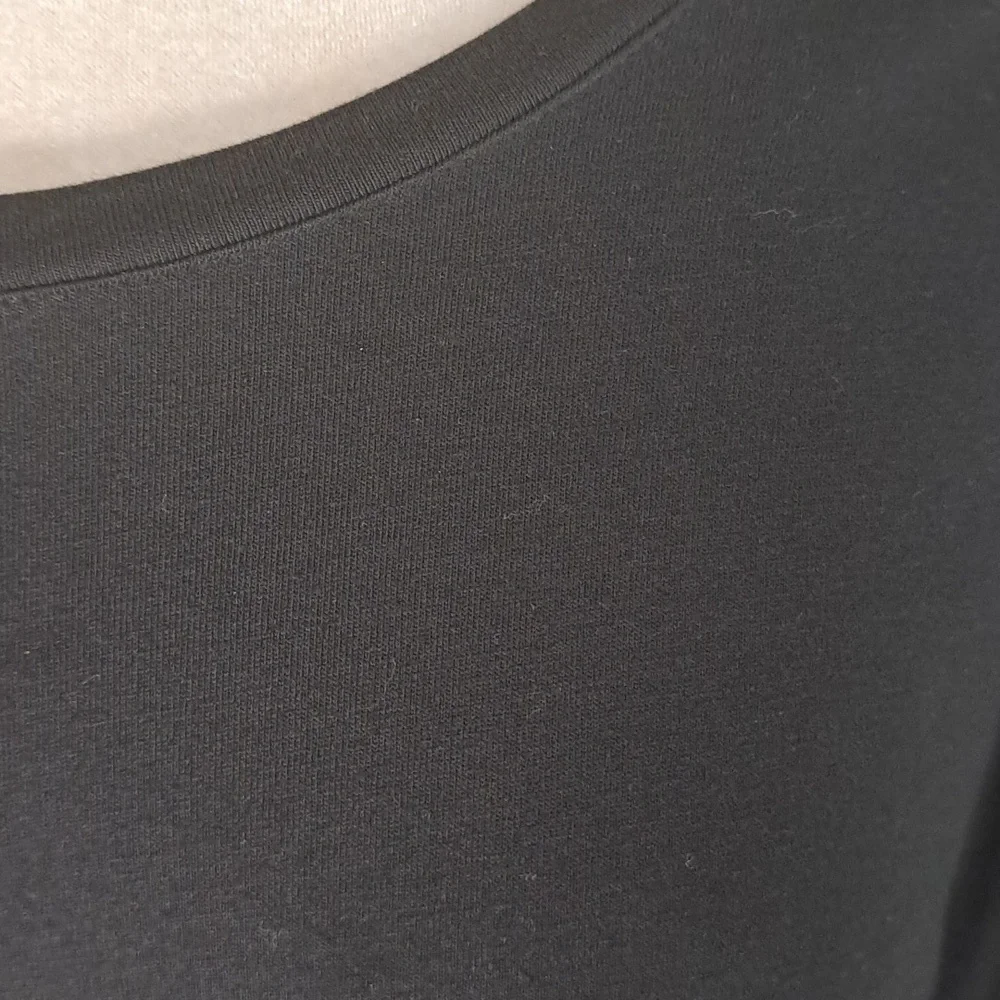 Chico’s Women’s Top Black Knit Silky 3/4 Puffed Sleeve Elastic Crew Neck Size XL